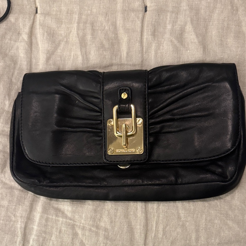 Michael Kors Black Clutch with Gold Hardware